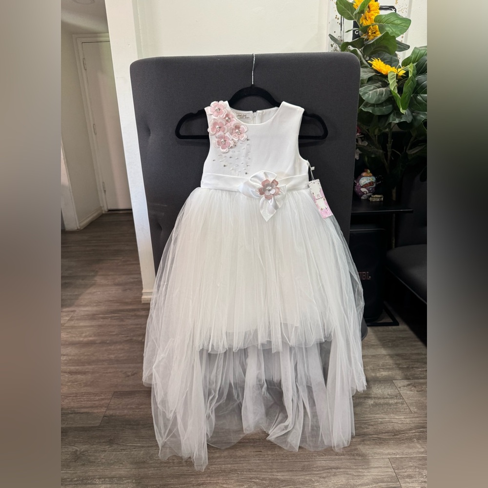 PINK GIRLS White Floral Tulle Dress - Picture 3 of 7